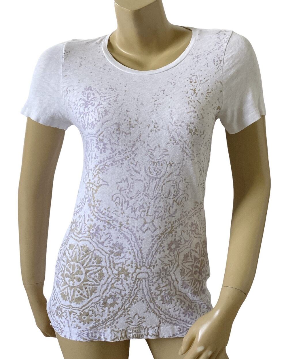 J Crew T Shirt Womens Large White Boho Graphic Crew Neck Short Sleeve